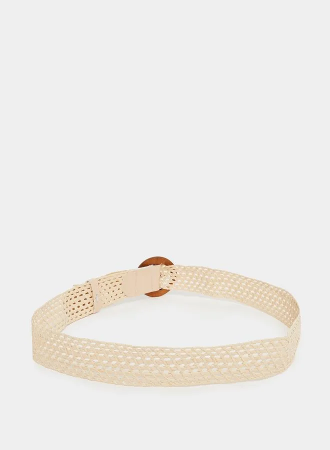 ستايلي حزام منسوج مع إبزيم خشبي